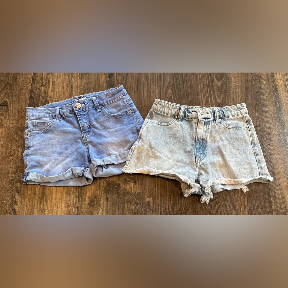 GUC 2 Pair Girl's Denim Shorts, Justice & tgla Raw Hem, rolled cuff, Size: 12